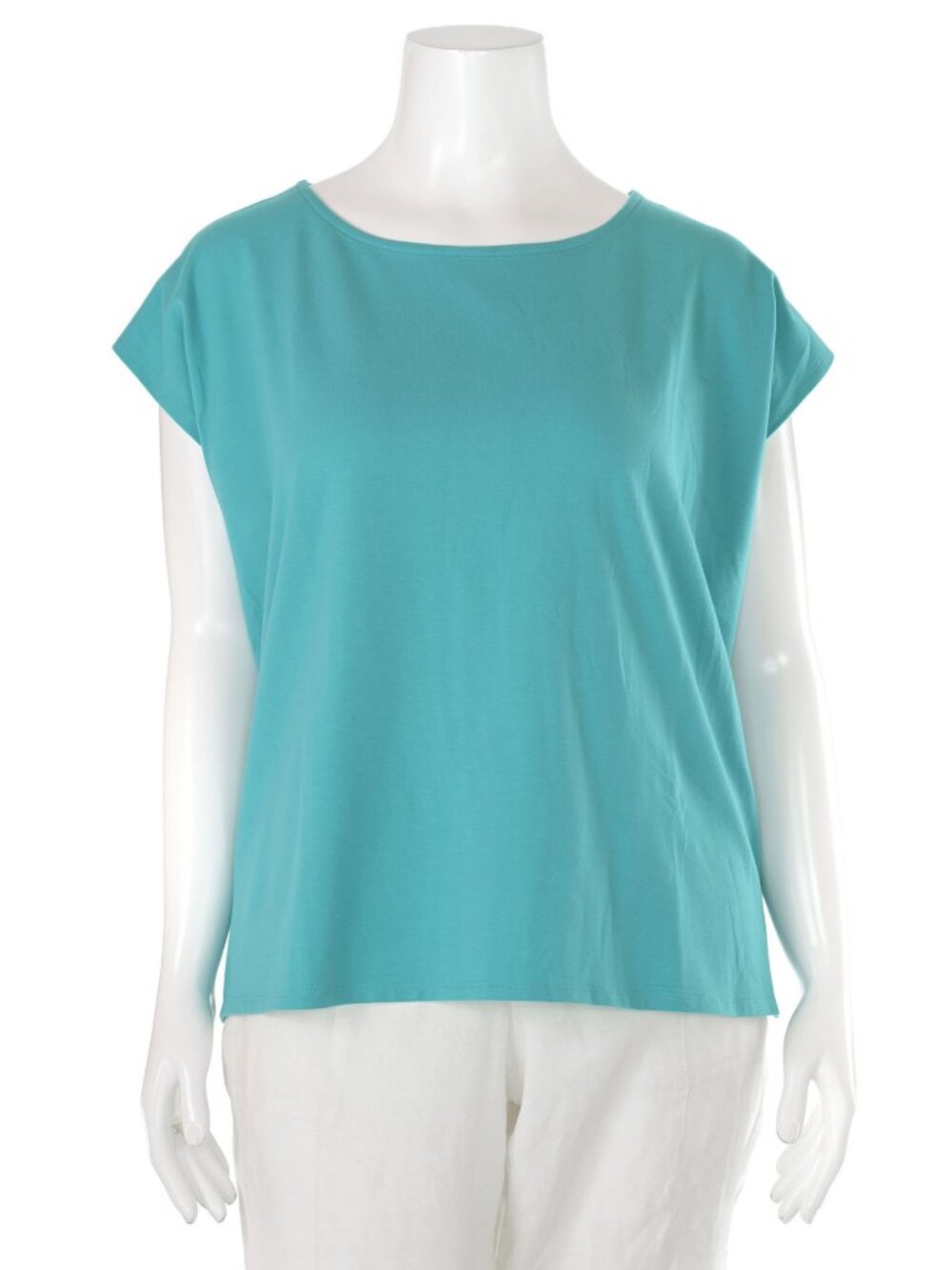 NWT Eileen Fisher $118 Turquoise Stretch Cotton Ballet Neck Short Box Top sz XL